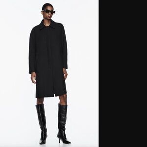 ZARA ZW COLLECTION WOMEN BLACK WOOL-BLEND COAT WITH SHIRT COLLAR SIZE XS NWOT